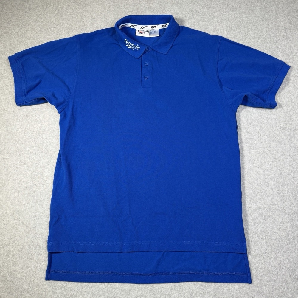 Vintage 90s Reebok S/S Polo Shirt Men's Medium Blue Embroidered Collar Logo